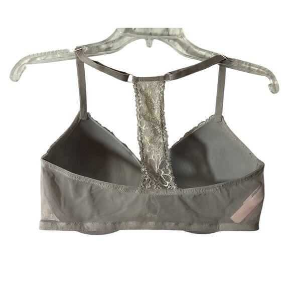 Victoria’s Secret Racerback Push Up Underwire Bra 34 DD Gray Pink Lace - Picture 5 of 6